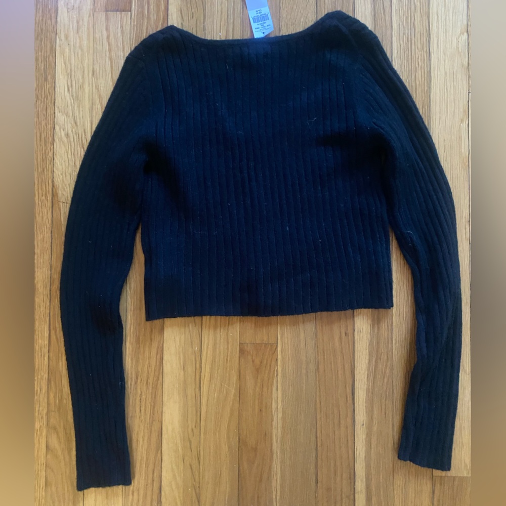 American eagle Black Ribbed Button-Up Sweater - Picture 6 of 6